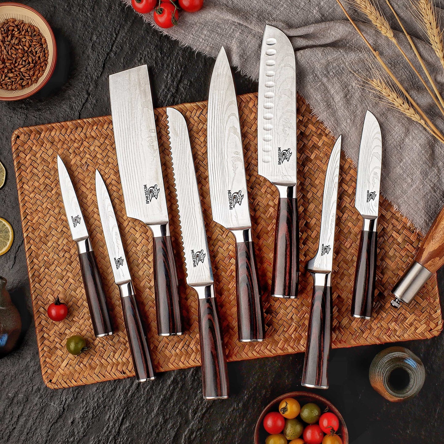 Asiatisches Messerset Premium Sakura Black- Wood Edition