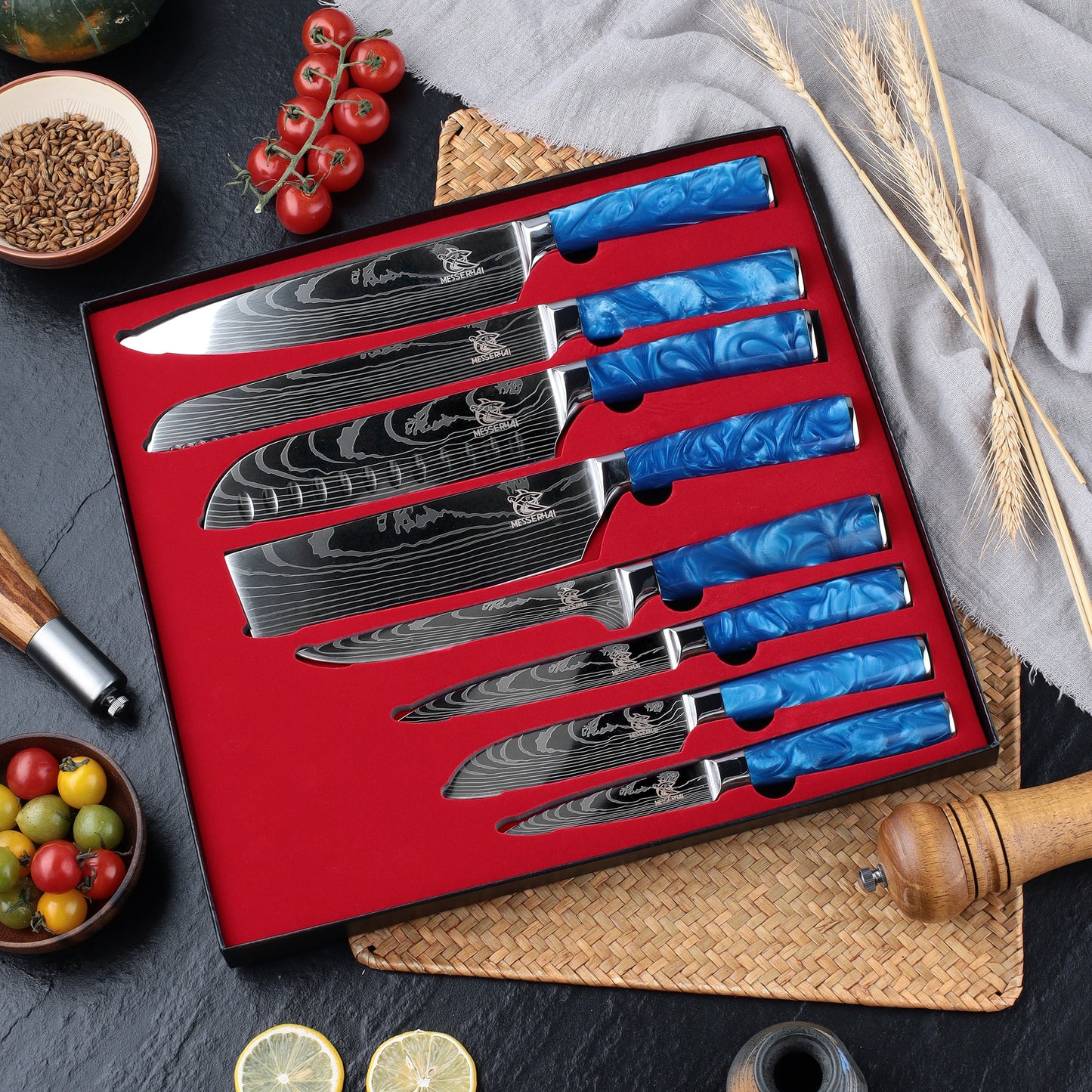 Asiatisches Messerset Premium Aoi Blue Edition