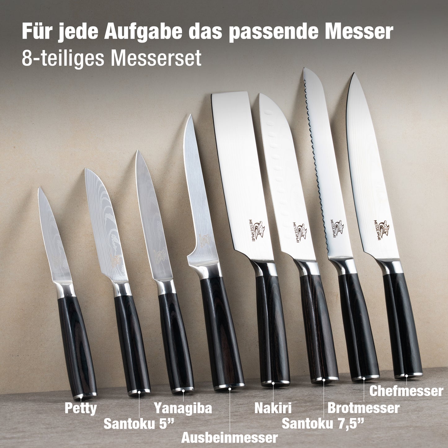 Asiatisches Messerset Premium Sakura Black- Wood Edition