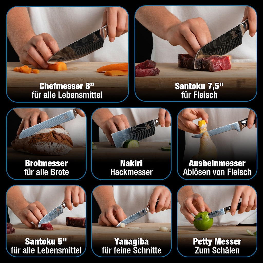 Asiatisches Messerset Premium Sakura Black- Wood Edition