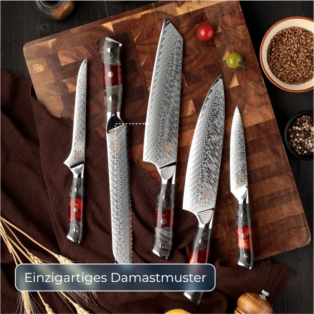 Damascus knife set Bushido