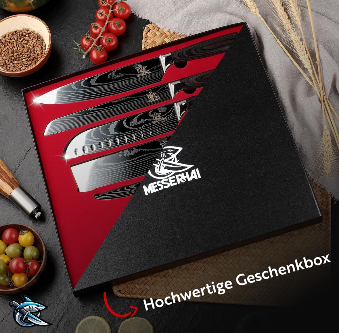 Asiatisches Messerset Premium Sakura Black- Wood Edition