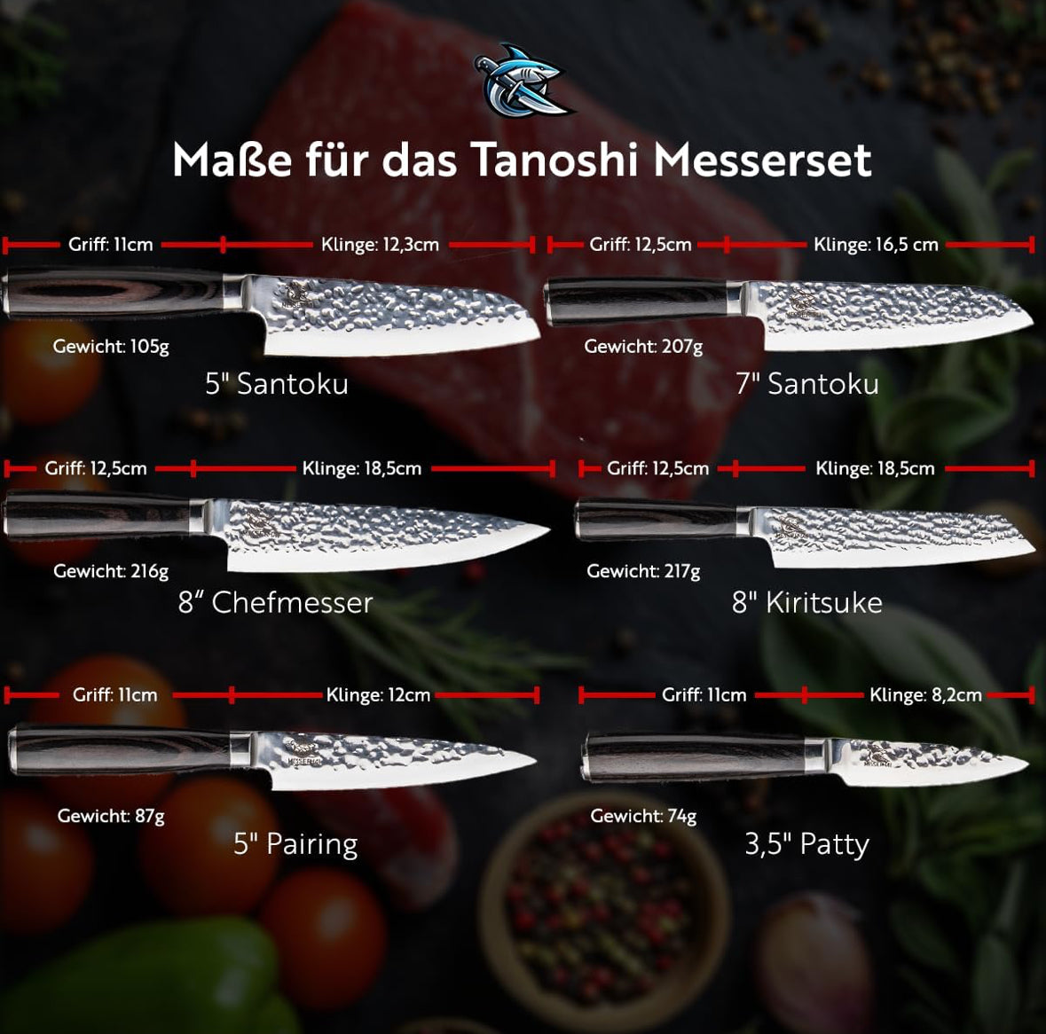 Profi Messerset Tanoshi Black-Wood Edition