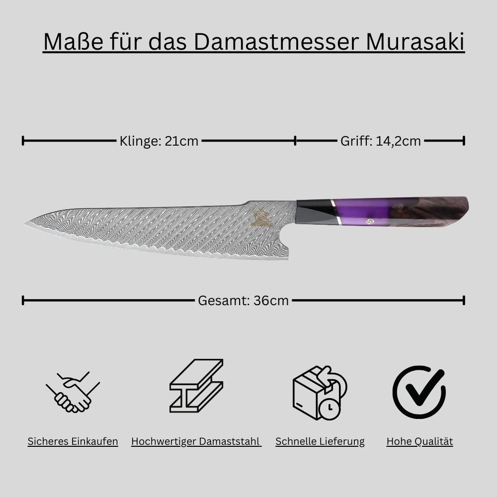 Damastmesser Murasaki inkl. Holz-Sheat