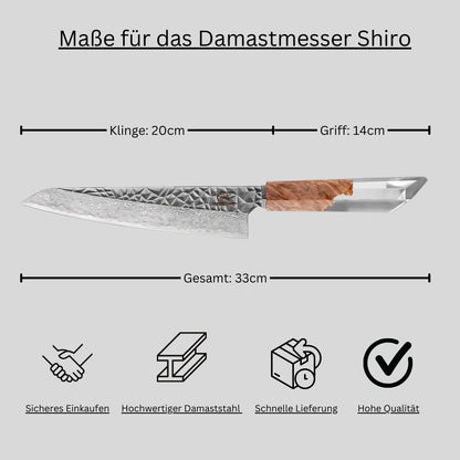 Damastmesser Shiro inkl. Holz-Sheat