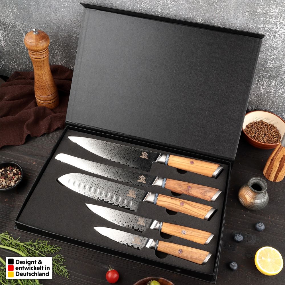 Damascus knife set Oribu